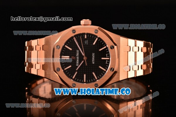 Audemars Piguet Royal Oak 41MM Clone AP Calibre 3120 Automatic Full Rose Gold with Black Dial and Stick Markers (EF) - Click Image to Close